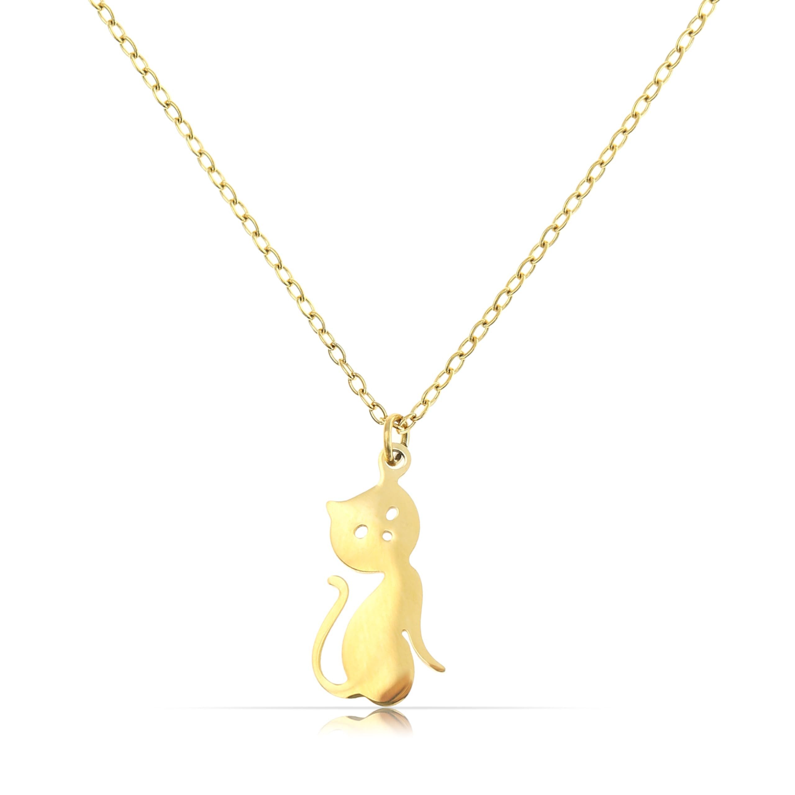 Kette mit Anhänger Damen Gold mit Katzen Anhänger aus Chirurgischem Edelstahl Gold