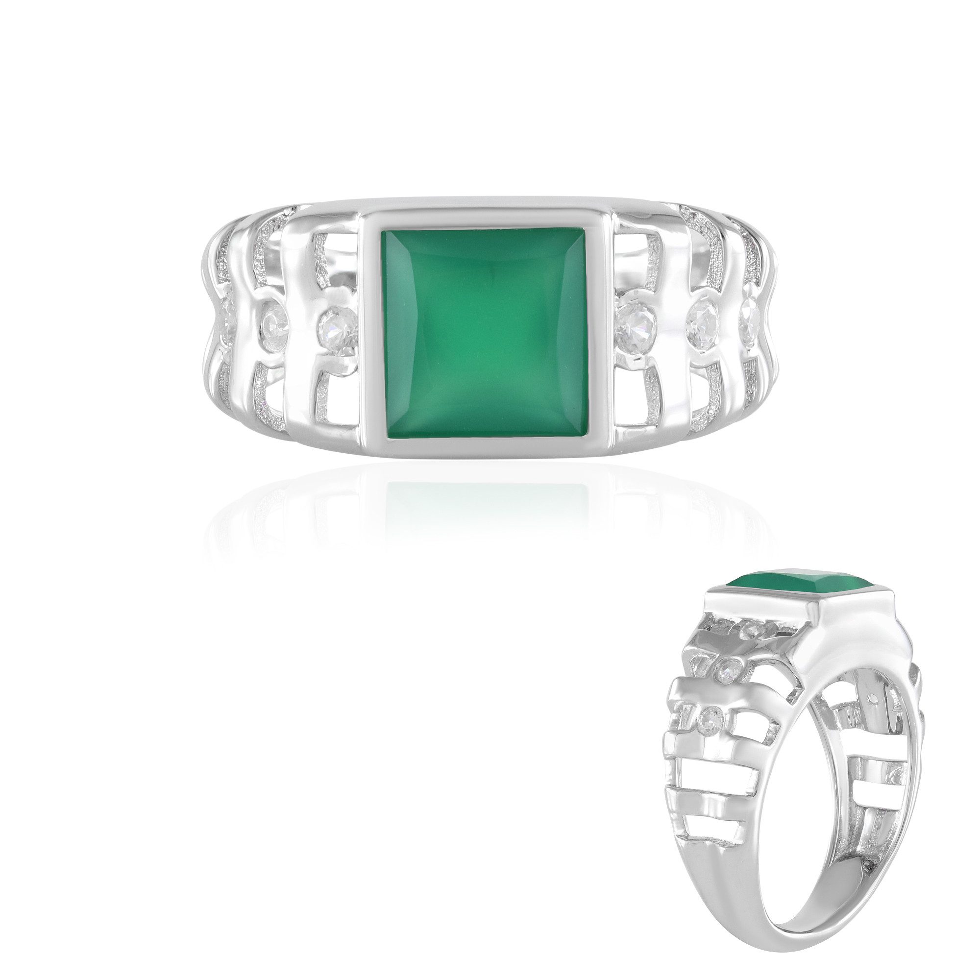 Cavill Silberring Cavill Ring 2,03 ct Grüner Onyx, Zirkon 0,26 ct, platinpl günstig online kaufen