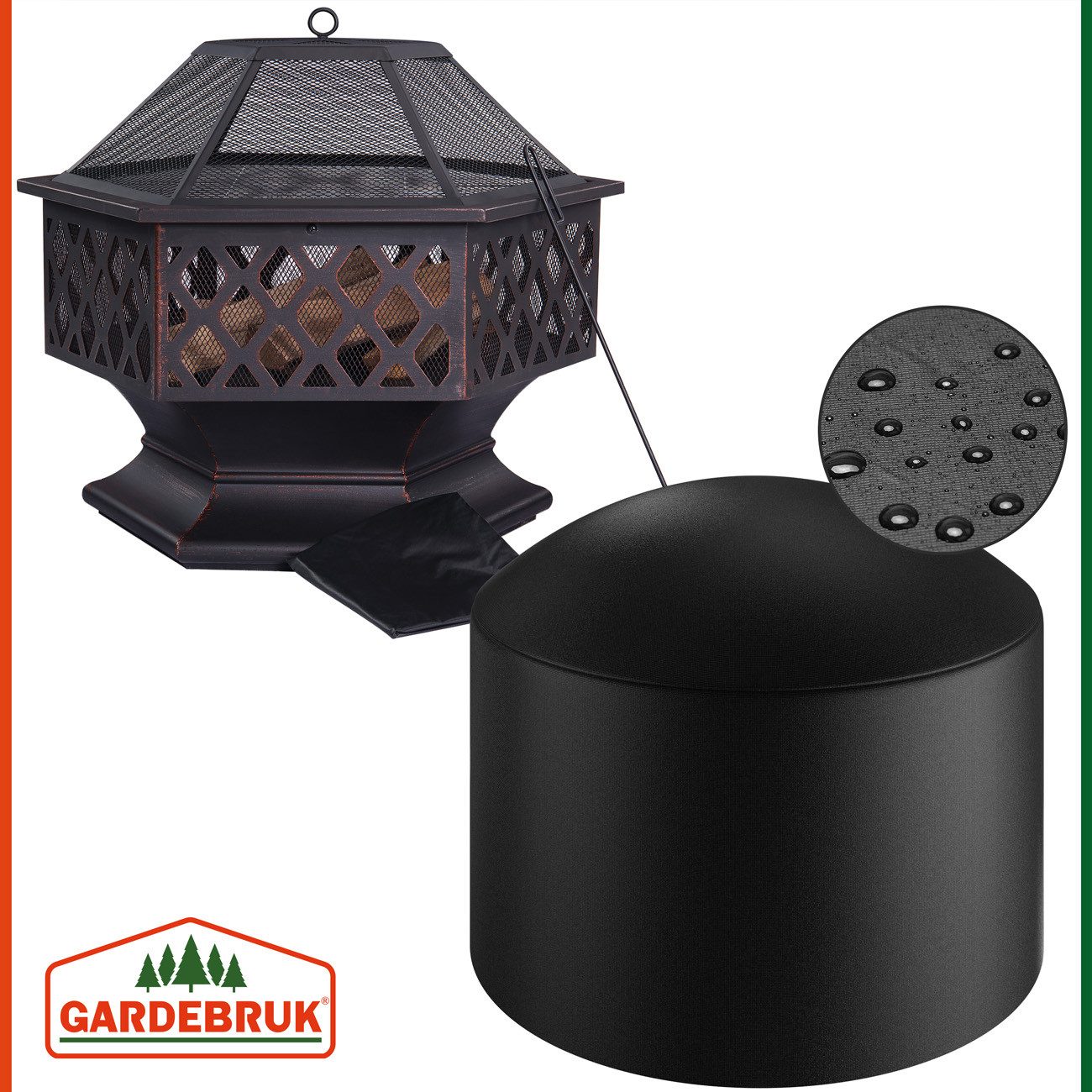 Gardebruk Fire Bowl, Fire Pit for Garden with Spark Screen Cover, Rust Look, Large Grill 70cm