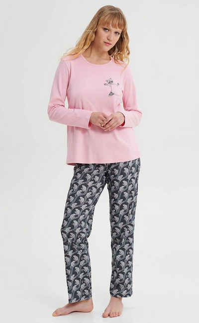 Vamp Schlafanzug VAMP lingerie (Set, 2 tlg., 2-teilig) Damen Schlafanzug lang 2-teilig Pyjama Baumwolle Waschbär-Aufdruck