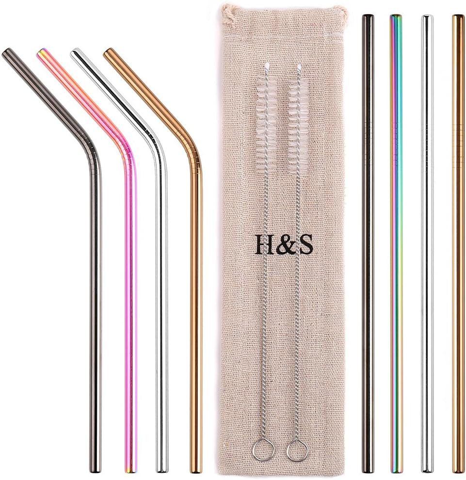 H&S Bastel-Strohhalme H&S 8er Edelstahl Strohhalme wiederverwendbar, bunt, lang