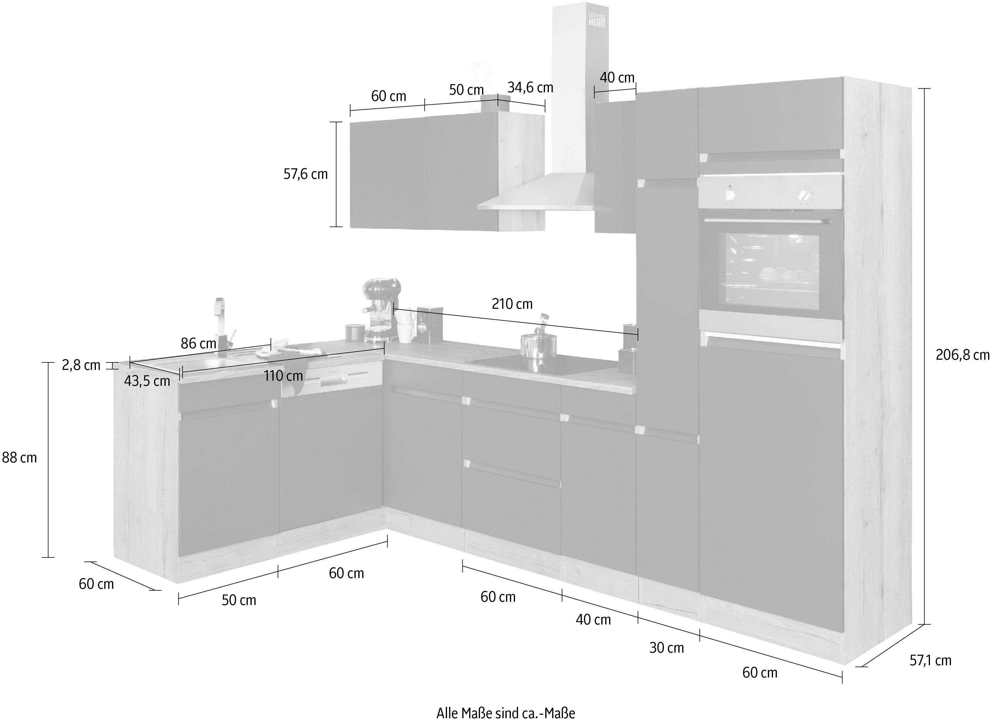 OPTIFIT Küchenzeile Roth, Stellmaße 300x175 cm, wahlweise mit E-Geräten, mit Apothekerschrank