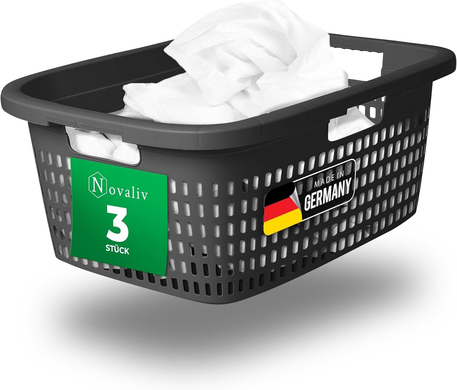 Novaliv Wäschekorb 31042-3x (3 St), Novaliv 3er-Set Wäschekorb mit 3 Griffen 25L Anthrazit, Wäschebox Set