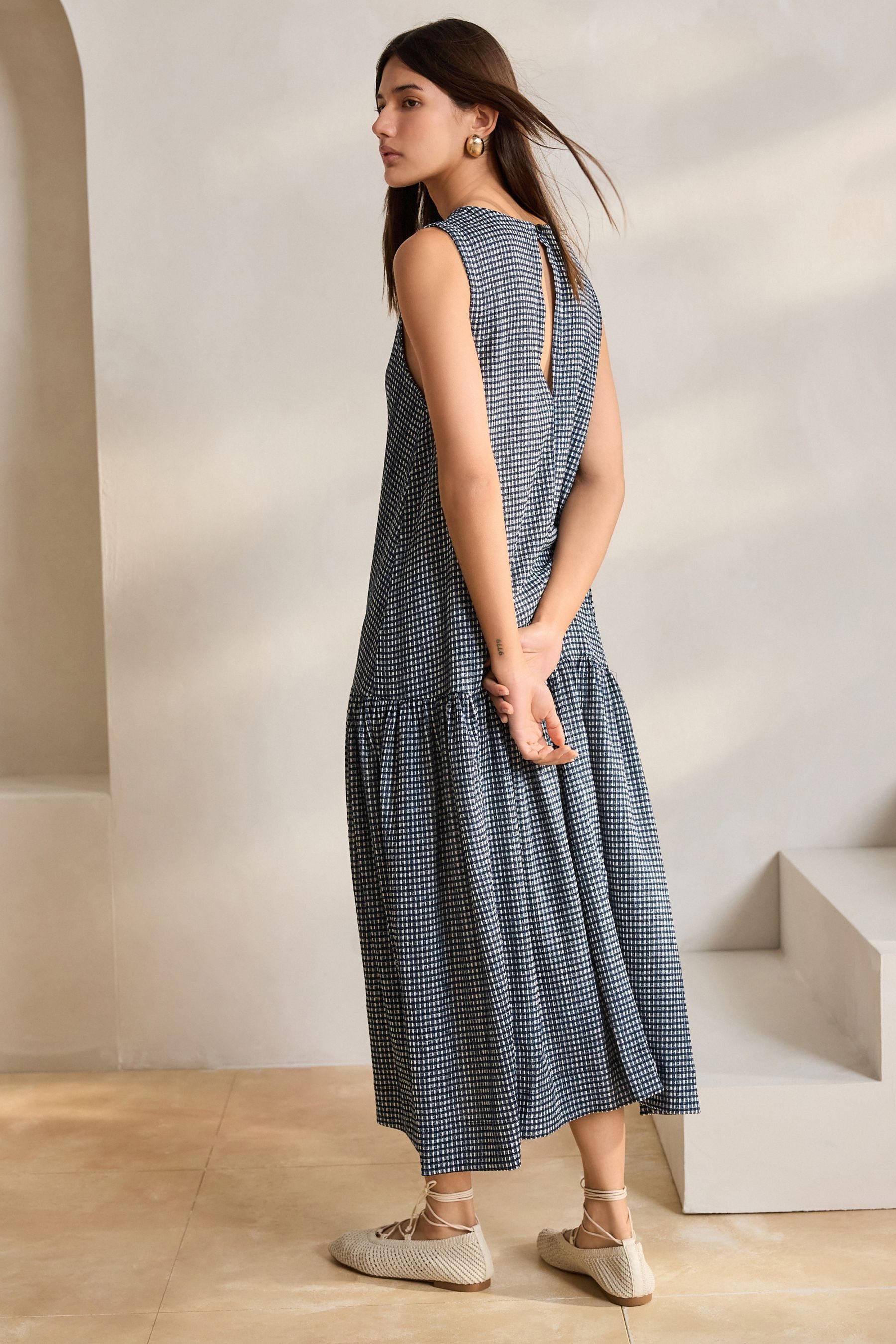 Next Jerseykleid Ärmelloses Struktur-Maxikleid mit tiefer günstig online kaufen