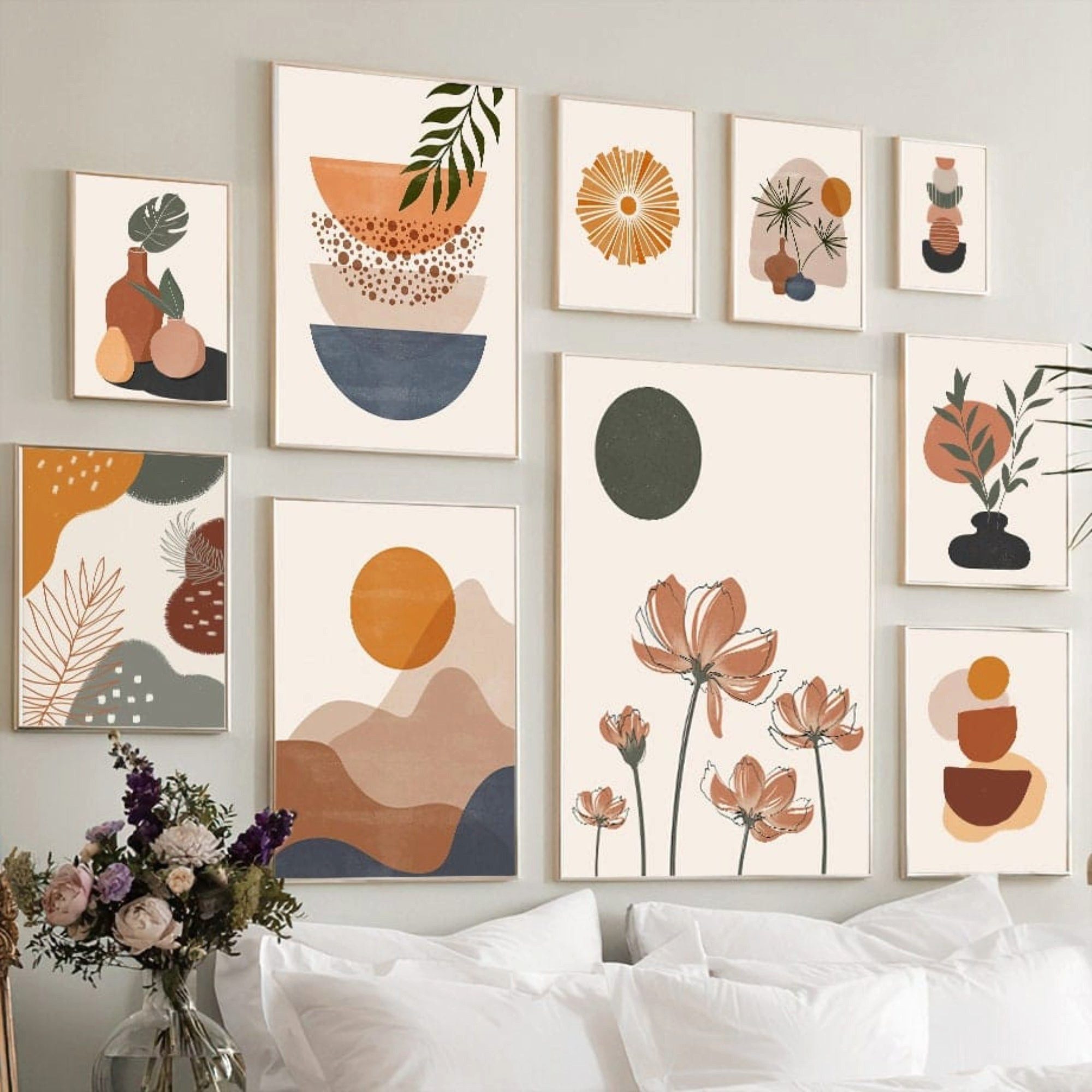 JUSTGOODMOOD Poster Boho Abtrakt Boho Berge Sonne Bilder Wohnzimmer Wandbilder Schlafzimme, F (1 St)