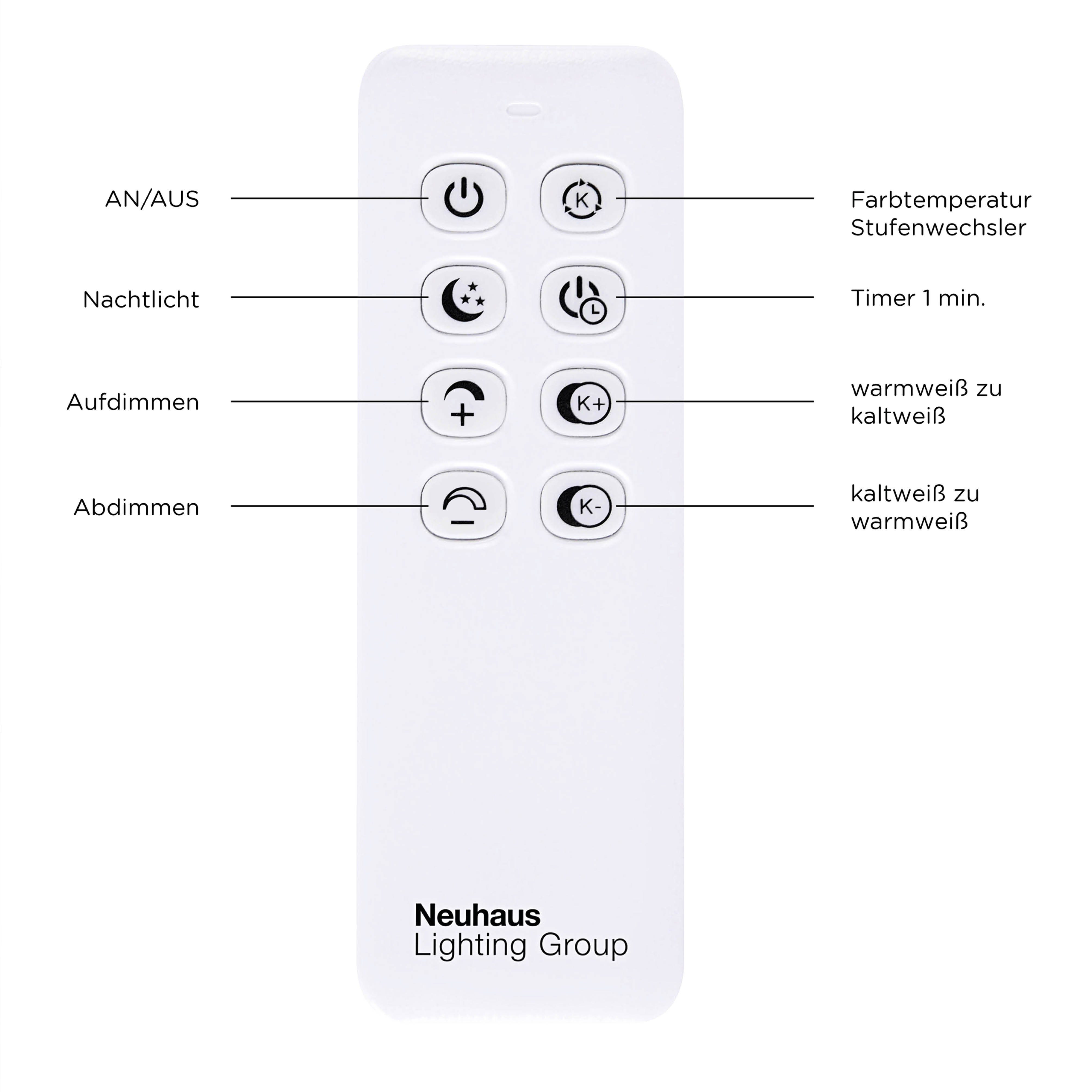 Paul Neuhaus LED Deckenleuchte CCT - - nach Fernbedienung, Infrarot Fernbedienung, integriert, Netz, Memory, ALESSA, Trennung kaltweiß, Dimmfunktion, warmweiß über vom LED inkl., fest LED