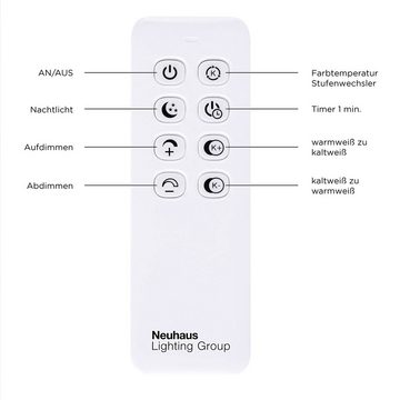 Paul Neuhaus LED Deckenleuchte ALESSA, CCT - über Fernbedienung, Dimmfunktion, Fernbedienung, Infrarot inkl., Memory, nach Trennung vom Netz, LED fest integriert, warmweiß - kaltweiß, LED