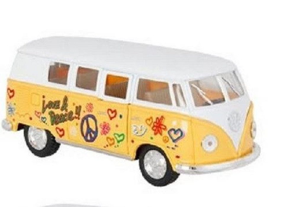 goki Sammelfigur Volkswagen Microbus, 1962 WV Kollektion mit Druck / Rückzugmotor (1 St), Der Flower-Power-Bus, Souvenirs / ideal als Gschenk