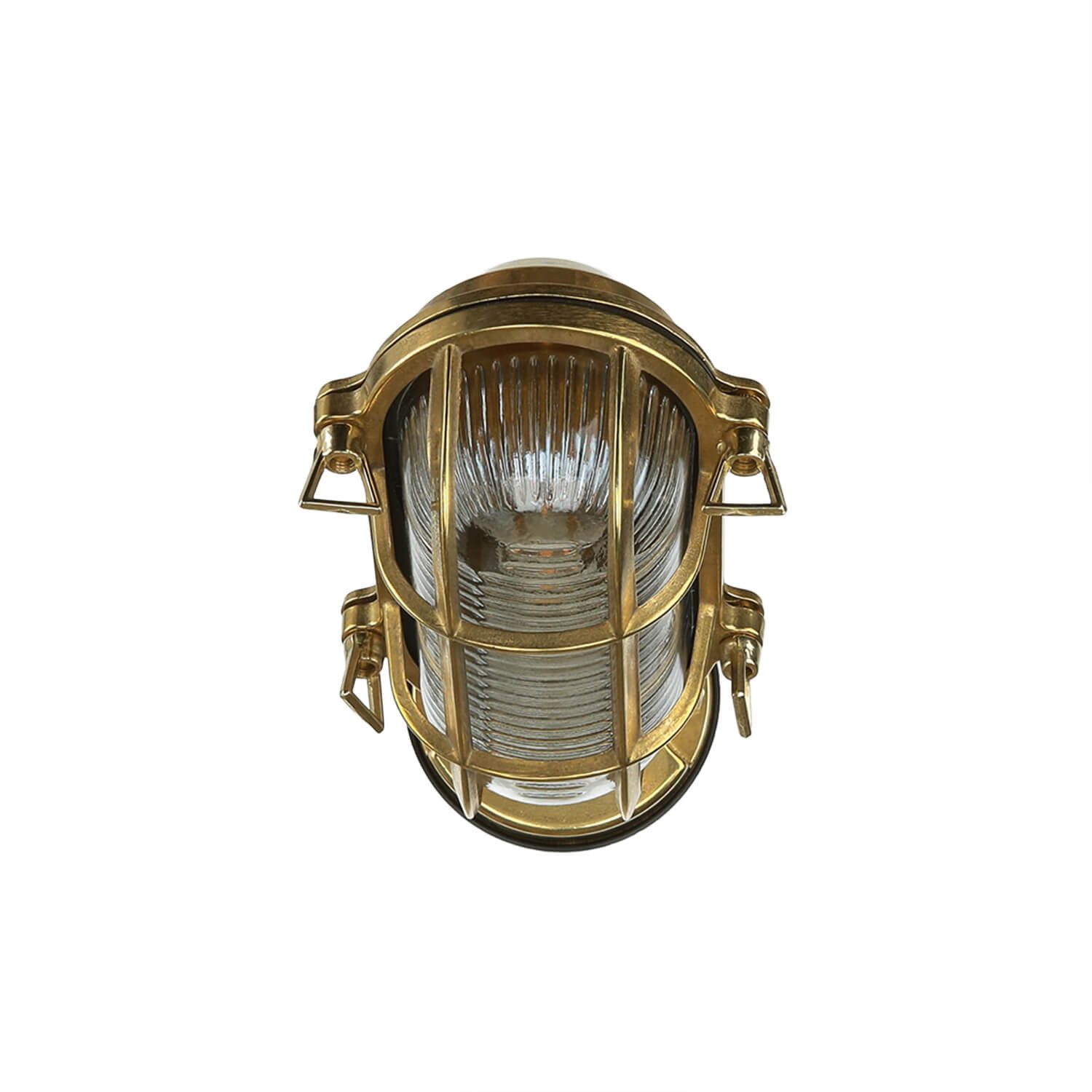 Licht-Erlebnisse Außen-Wandleuchte SKIATHOS, ohne Leuchtmittel, Schiffslampe Messing Glas Schirm geriffelt IP64 Haus Balkon
