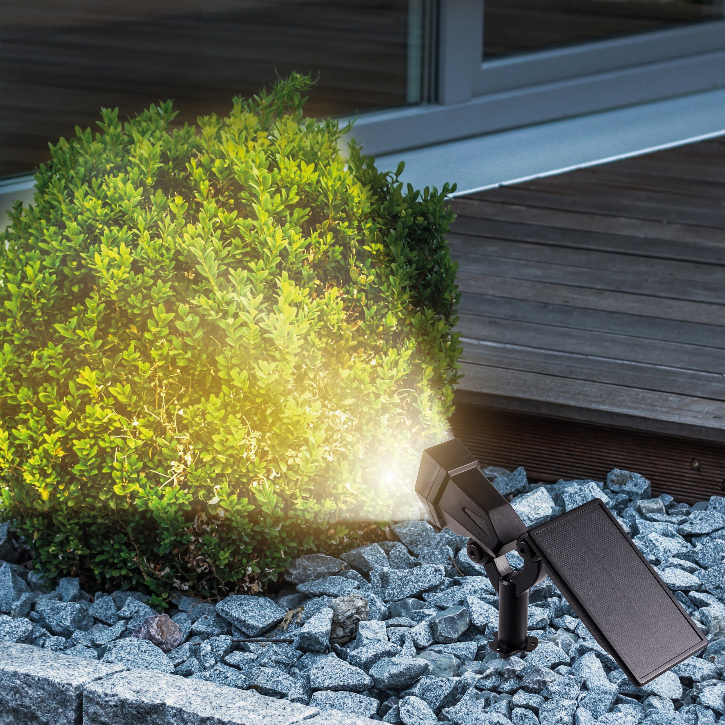 esotec LED Gartenstrahler Solarstrahler Multi Spot 22x21x9cm 5 LEDs 3000K warmweiß 240lm 102047, LED fest integriert