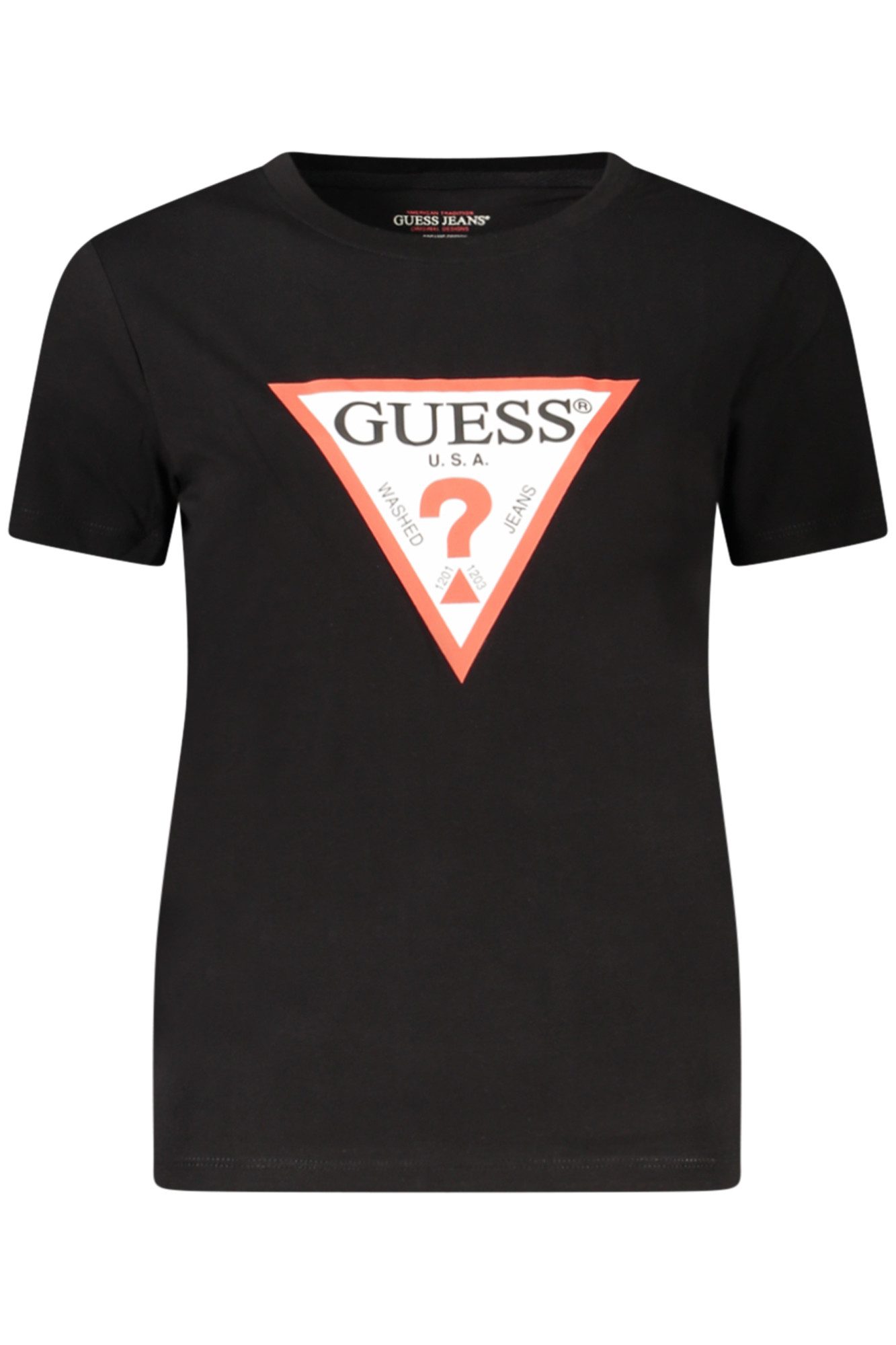 GUESS JEANS T-Shirt Schwarzes Damen T-Shirt Slim Fit aus Bio-Baumwolle