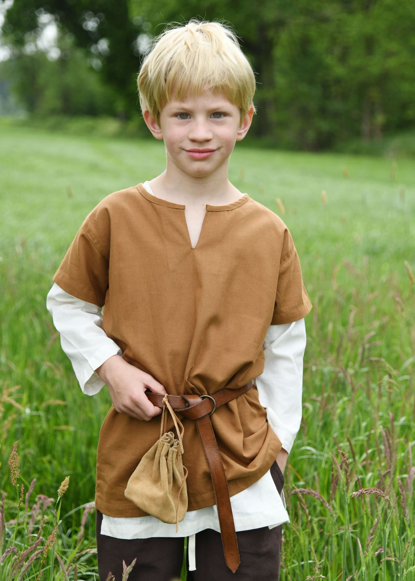 Battle Merchant Ritter-Kostüm Kinder Mittelalter-Tunika Linus, kurzarm, beigebraun, Gr. 146
