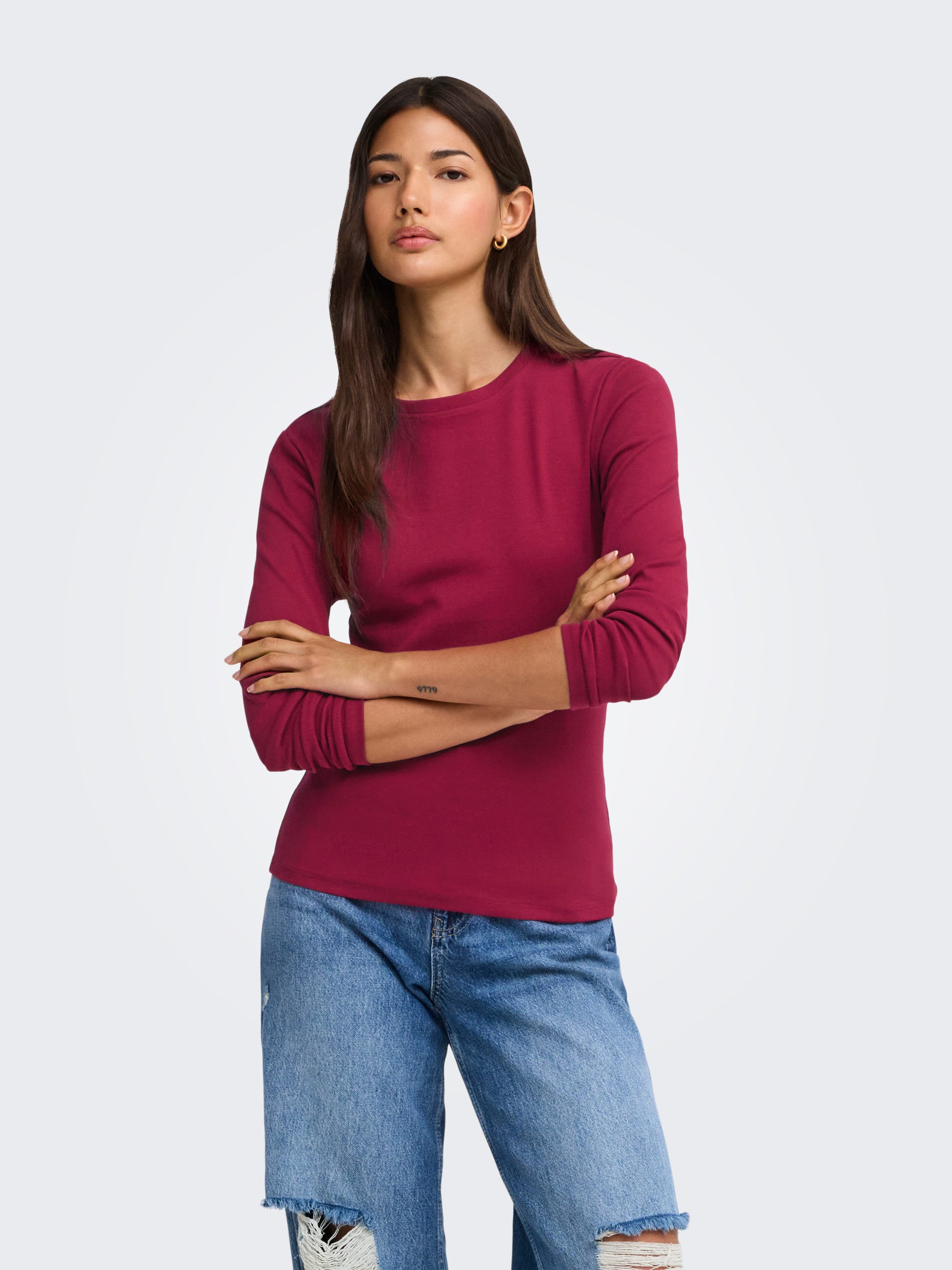 ONLY Langarmshirt ONLRILEY O-NECK L/S TOP JRS Baumwollmischung