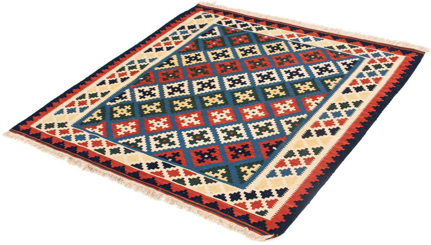 Wollteppich Kelim - Oriental quadratisch - 104 x 100 cm - dunkelblau, morgenland, quadratisch, Höhe: 6 mm, Wohnzimmer, Einzelstück