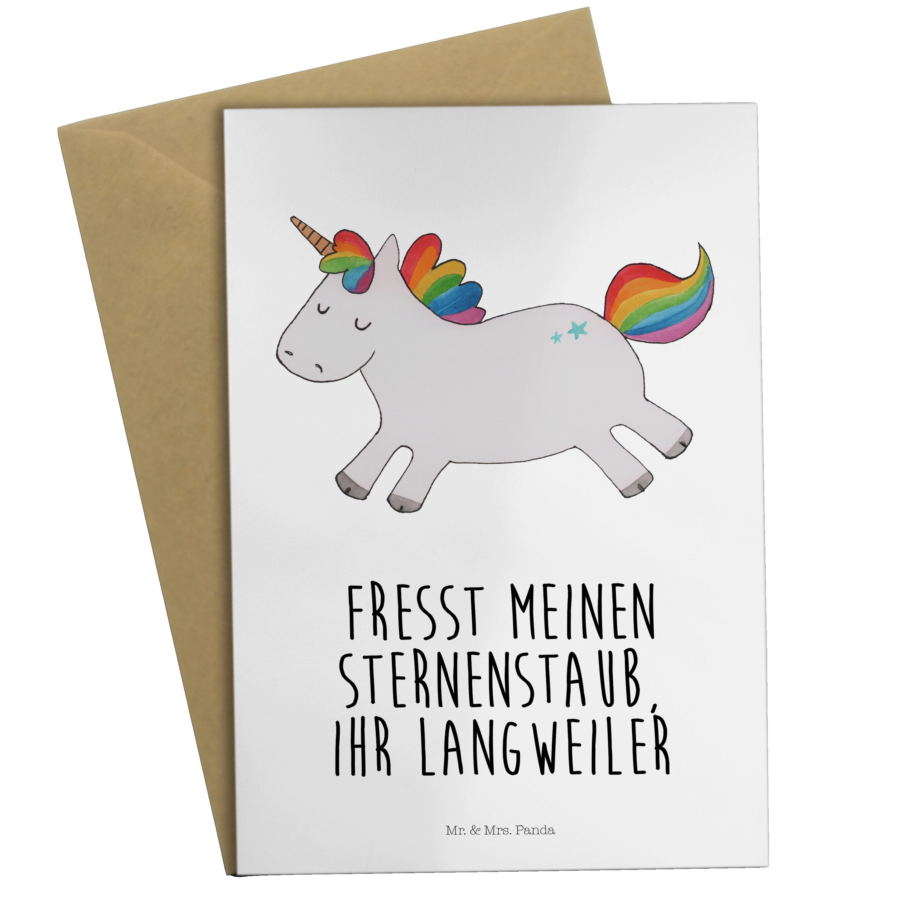 Mr. & Mrs. Panda Grußkarte Einhorn Happy - Weiß - Geschenk, Hochzeitskarte, Unicorn, fröhlich, g