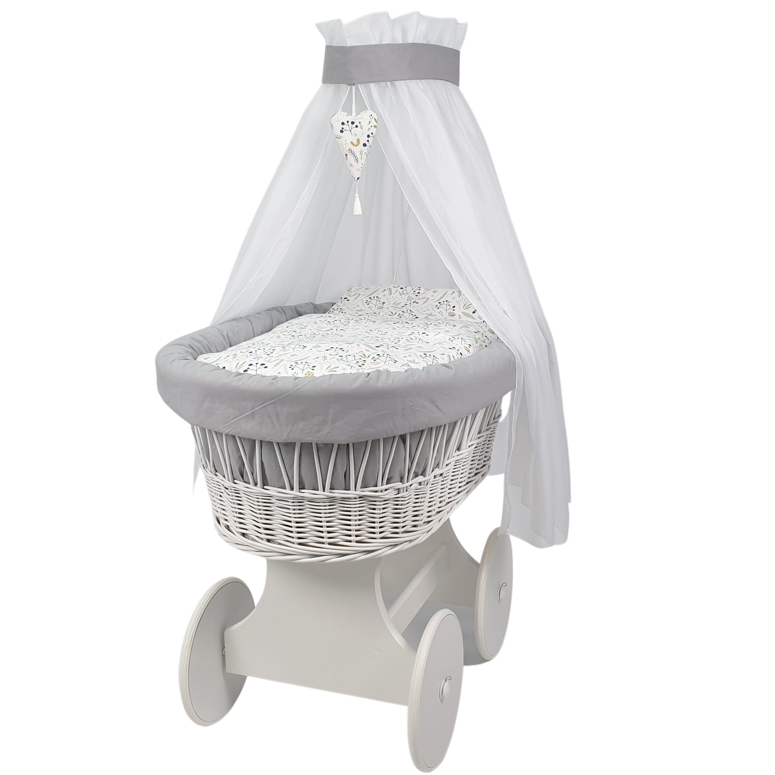 Stubenwagen Baby Stubenwagen Komplett Set mit echtem Charme - Naturweide, Räder XL