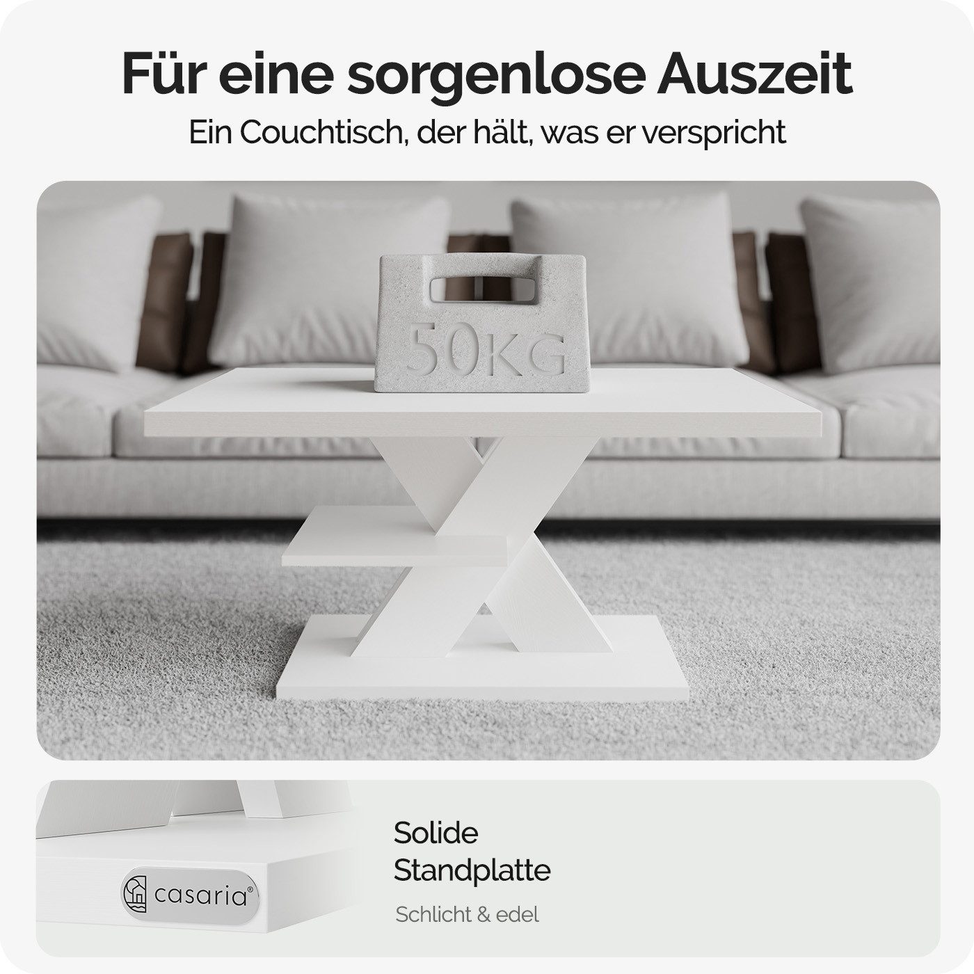 Casaria Couchtisch Detroit, Holz 2 Ablagen 90x60cm Modern Eckig Kratzfest Weiß – Bild 5 von 5