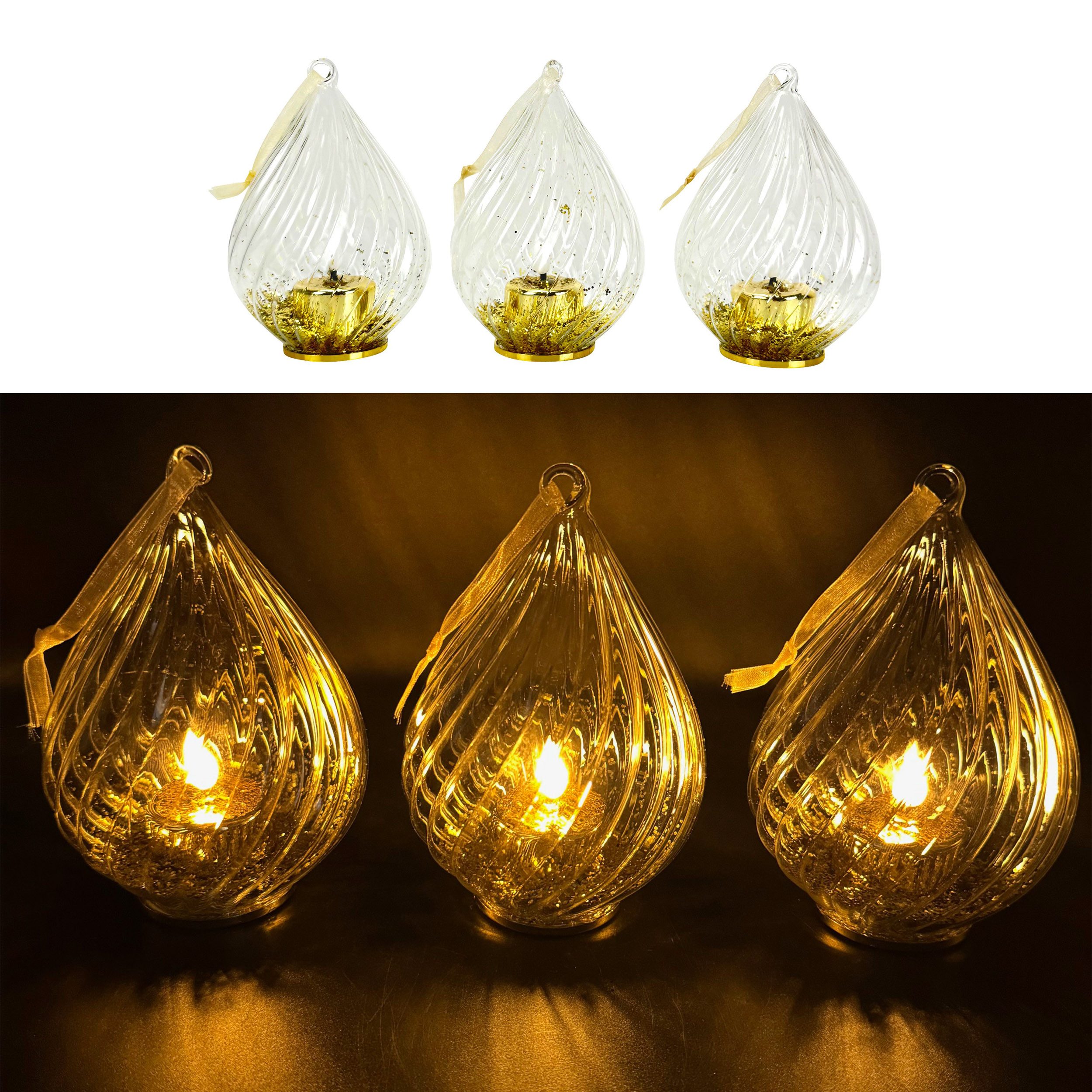 Online-Fuchs LED-Kerze - 3er Set LED Teelichter in einem Glastropfen inklus günstig online kaufen