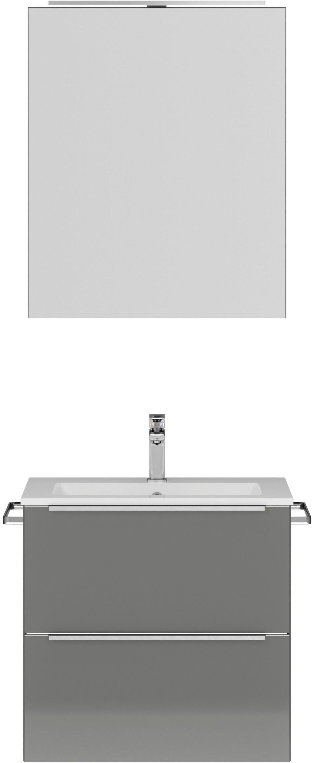 nobilia® Badmöbel-Set Levere, (2-St., vormontiert, mit Soft-Close), inkl. Spiegelschrank mit Beleuchtung und Dimmerfunktion, in 4 Breiten