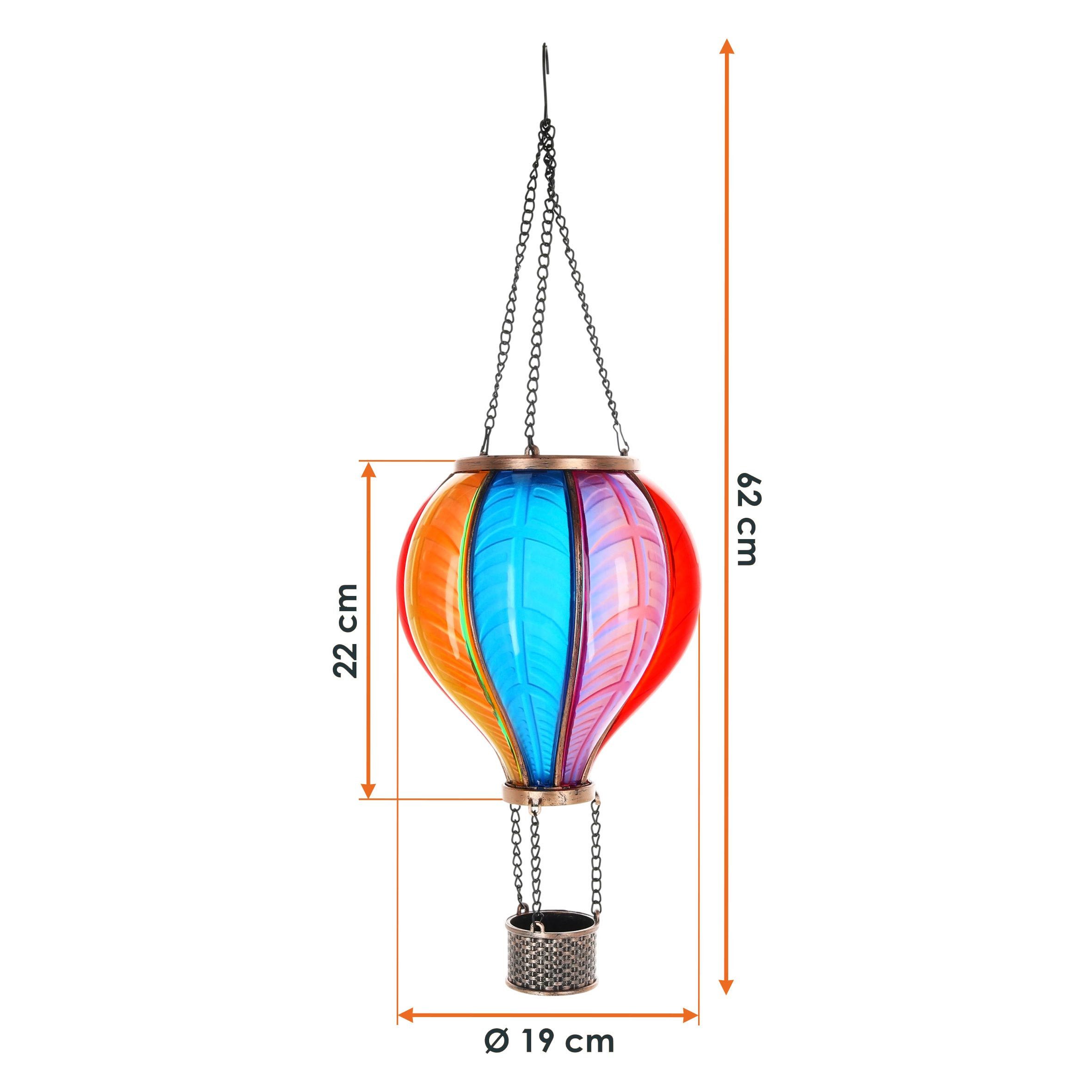 Spetebo LED Dekolicht Solar LED Heißluftballon bunt zum Hängen, Dämmerungssensor, LED fest integriert, warm weiß, Garten Lichtspiel mit Flammen Effekt warm weiß