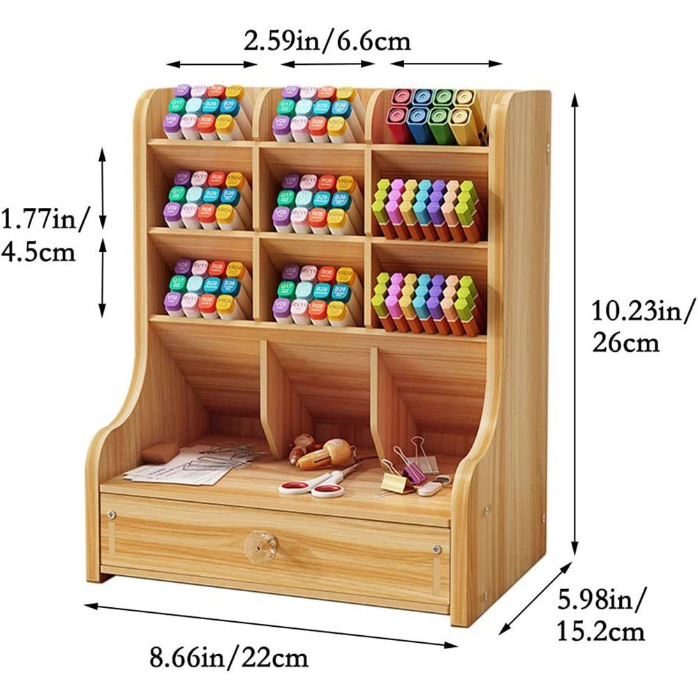 zggzerg Regal-Schreibtisch Schreibtisch Organizer Naturholz Holz mit Schublade Kirschrot aus Schreibwaren Stifthalter, Hergestellt