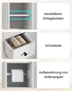 MSMASK Hochschrank Badezimmerschrank Badschrank mit Freistehend Toilettenrollenhalter verstellbare Ablagen, offenes Fach, Badschrank schmal mit Schublade