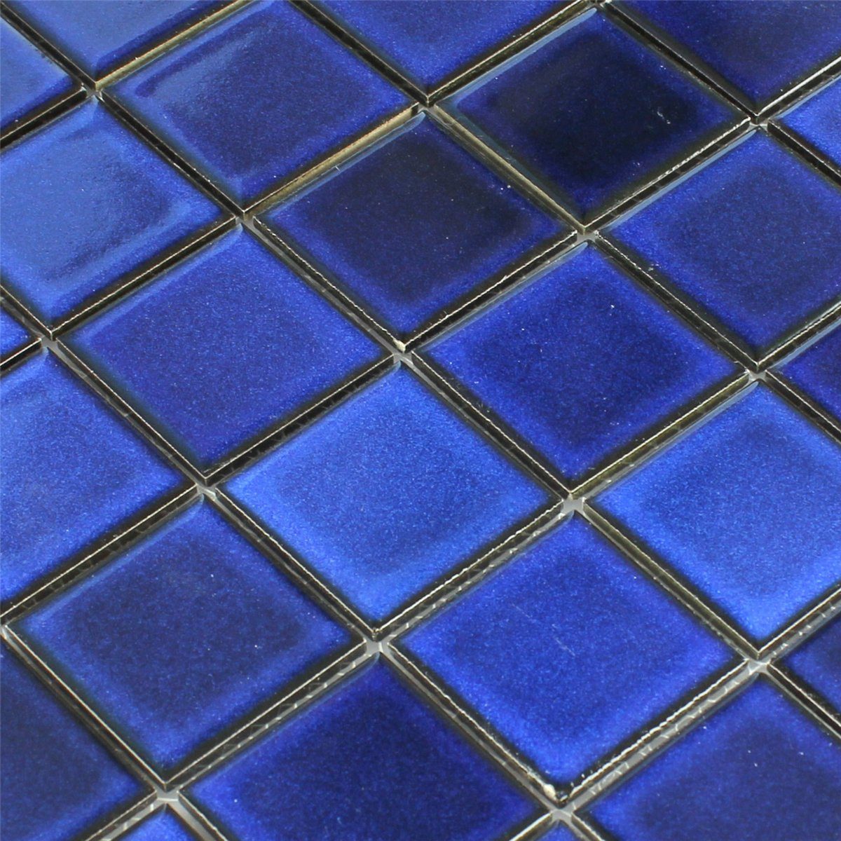 Mosafil Mosaikfliesen Keramik Mosaikfliesen Blau Uni, Keramik 30.500x30.500, blau, Verlegefertig auf ein Netz geklebt - Frostsicher - Wasserfest
