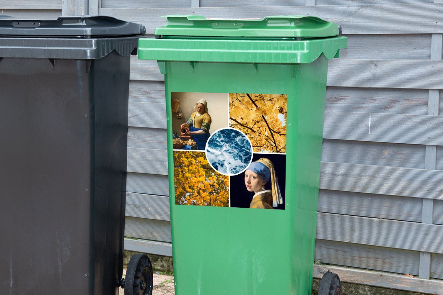 Mülleimer-aufkleber, Collage - Wandsticker Kunst Abfalbehälter St), Container, (1 MuchoWow - Mülltonne, Vermeer Sticker,