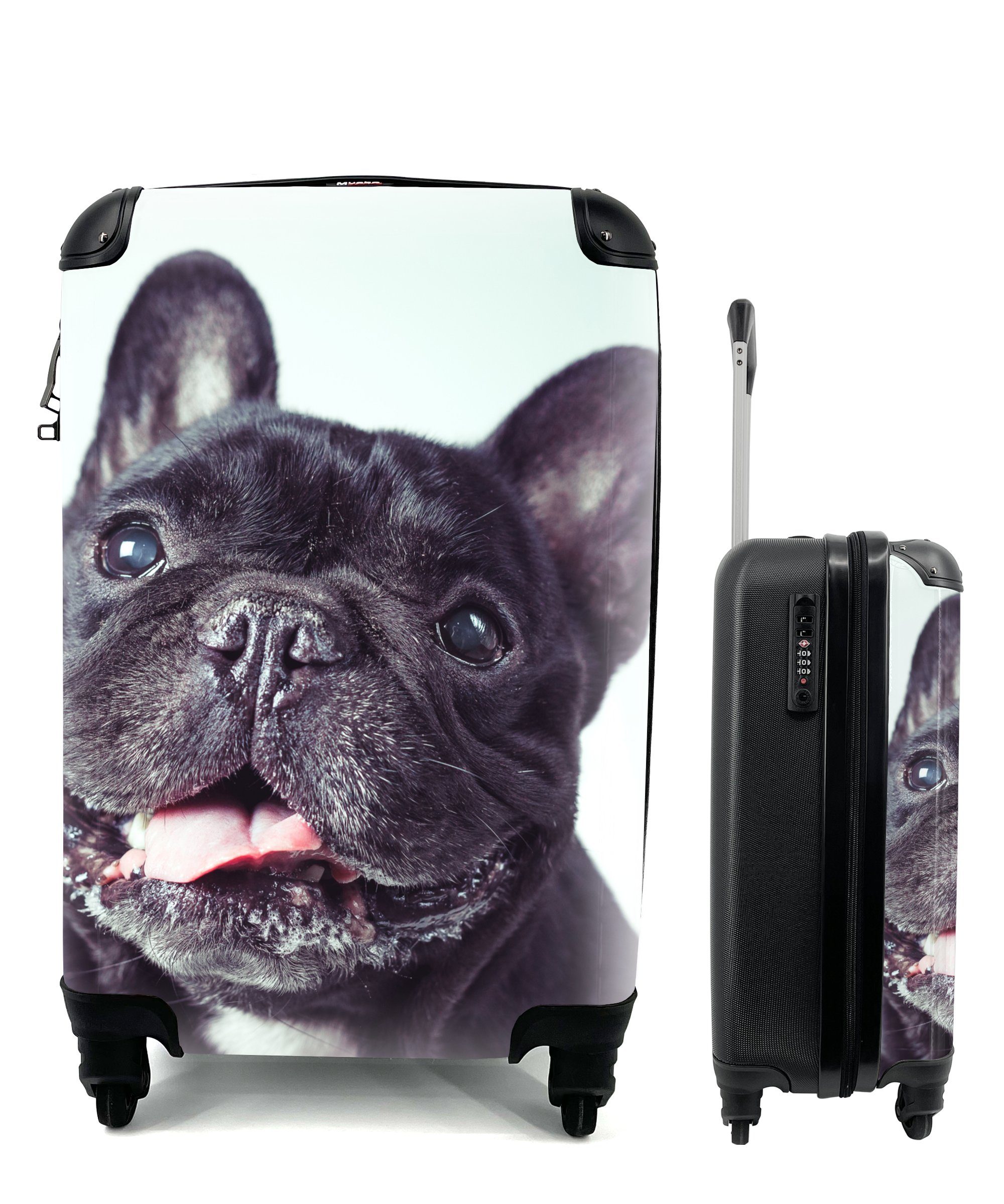 MuchoWow Handgepäckkoffer Französische Bulldogge - Schwarz - Stuhl, 4 Rollen, Reisetasche mit rollen, Handgepäck für Ferien, Trolley, Reisekoffer