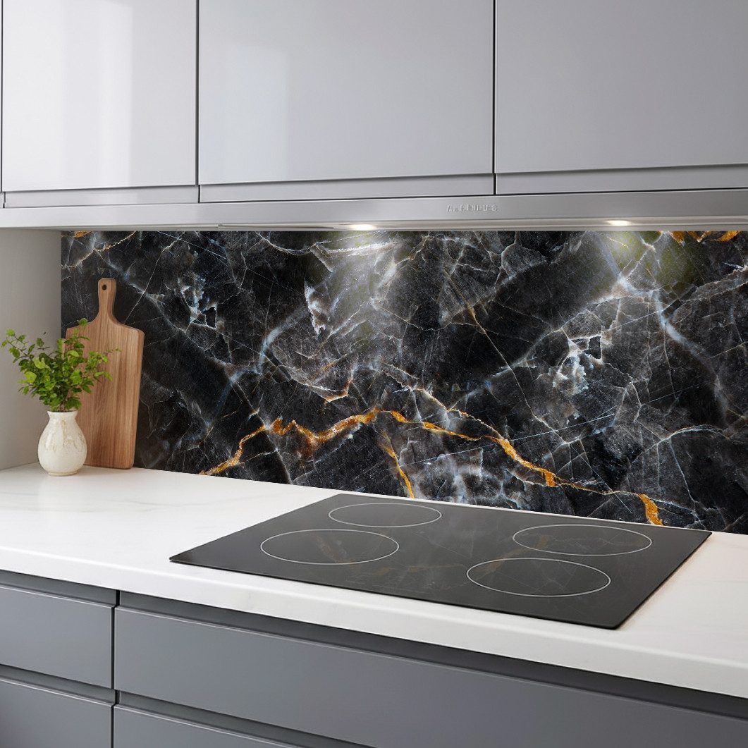 Rodnik Küchenrückwand Marmor schwarz, monolithische ABS-Platte mit Direktdruck, formstabil und langlebig