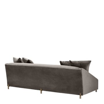 Casa Padrino Loungesofa Luxus Samtsofa Grau / Messingfarben 223 x 94 x H. 73 cm - Wohnzimmer Sofa mit 4 Kissen - Luxus Möbel
