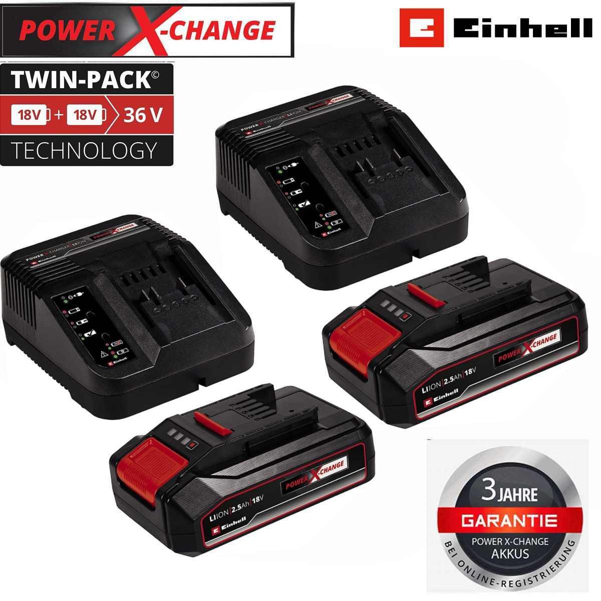 2 x 2.5 Ah Akku und 2 x Ladegerät Power X-Change Li-Ion, 18 V Akku Starter-Set