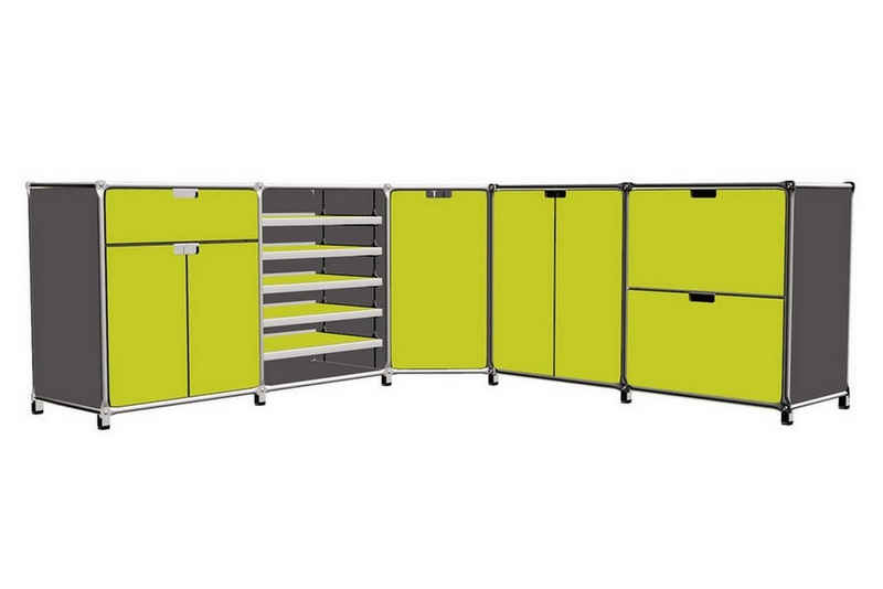 daslagerhaus living Sideboard Sideboard System 180 graugrün B 210 cm