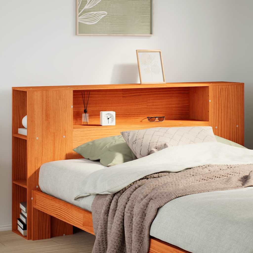 vidaXL Bett, Kopfteil mit Stauraum Wachsbraun 150 cm Massivholz Kiefer günstig online kaufen