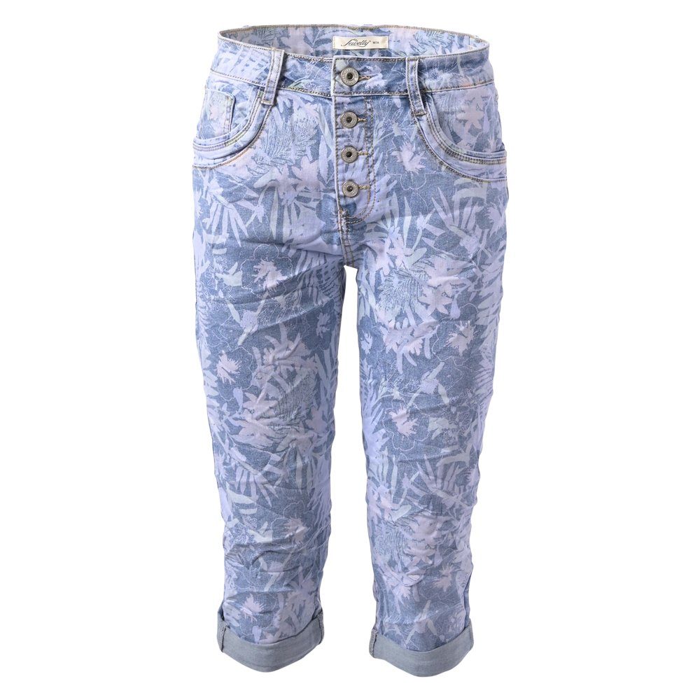 Jewelly Regular-fit-Jeans Capri-Jeans mit Blumen-Print