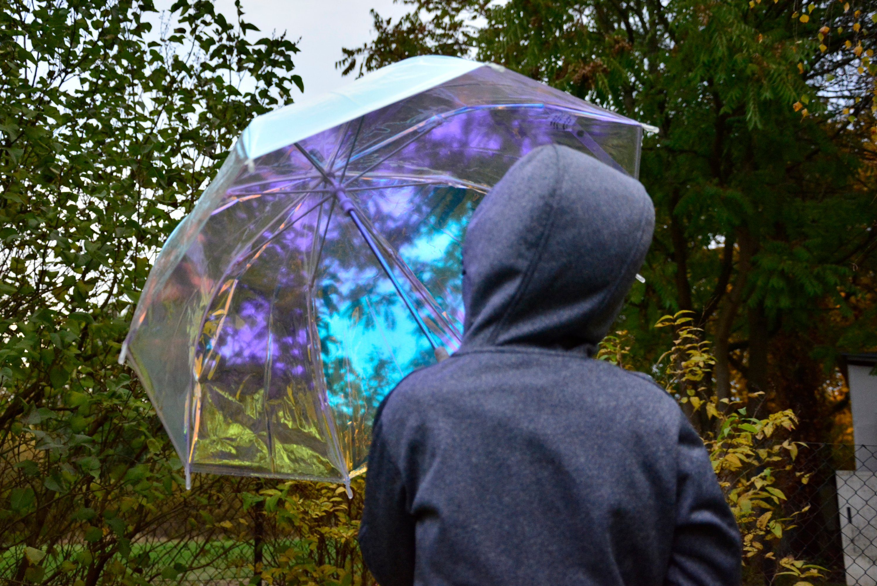 X-brella Stockregenschirm transparenter Glockenschirm für Mädchen, bunt schillernd in Gold und Pastellfarben