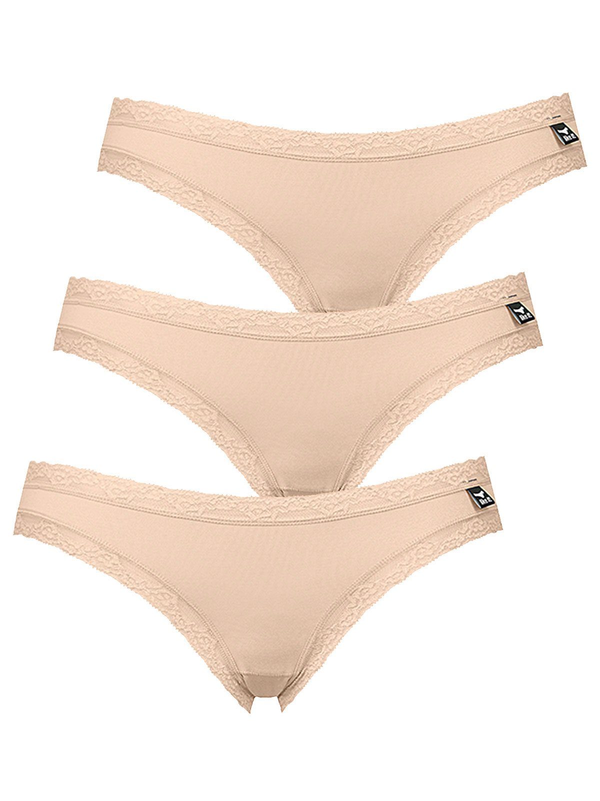 like it! Bikinislip 3er Pack Damen Minislip Olivia (Packung, 3-St) Zwickel beige