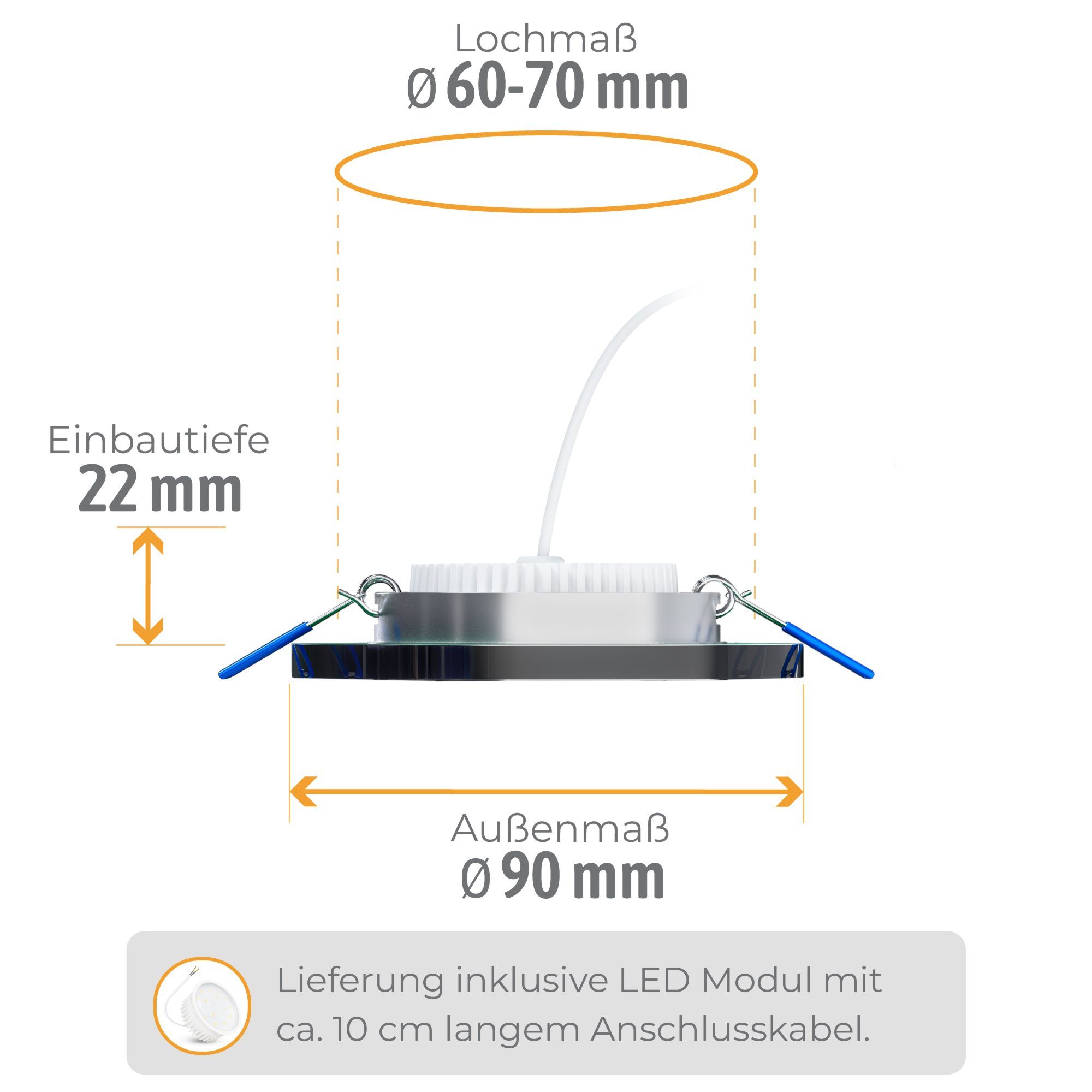 flach, Einbauleuchte LED mit RGB schwarz 5W, rund & SSC-LUXon Smart RGB LED WLAN Glas Einbaustrahler