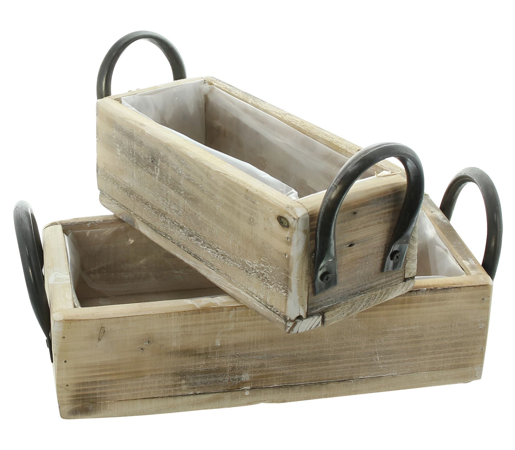 Dekoleidenschaft Blumenkasten Holzkiste "Rustikal" geflammt & gekalkt, Aufbewahrungsbox Pflanzkasten (2 St., im Set), Aufbewahrungskiste, Pflanzgefäß