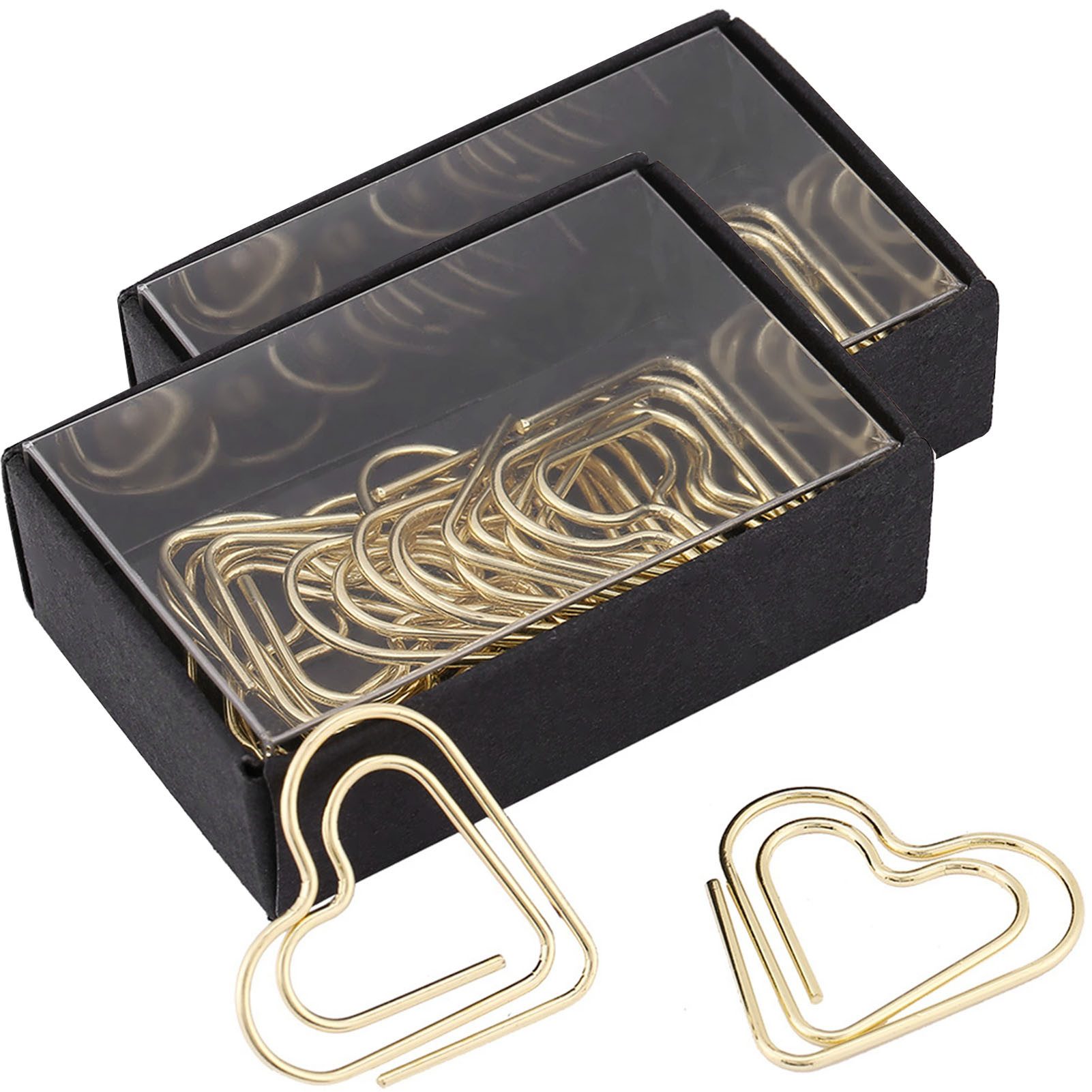 SURFOU Büroklammer Herzförmige Büroklammern (Gold) – 12-teiliges Set als Lesezeichen, Dekorative Büroklammern aus Edelstahl, mit Aufbewahrungsbox