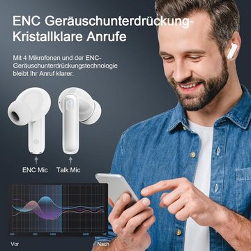 Renimer Kabellos Bluetooth 5.3 mit 4 Mikrofon, ENC Lärmreduzierung In-Ear-Kopfhörer (Kabellose Freiheit mit stabiler Verbindung und schneller Übertragungsgeschwindigkeit., 40 Std HiFi Stereo, LED-Anzeige, USB-C, IP7 Wasserdicht Ohrhörer)