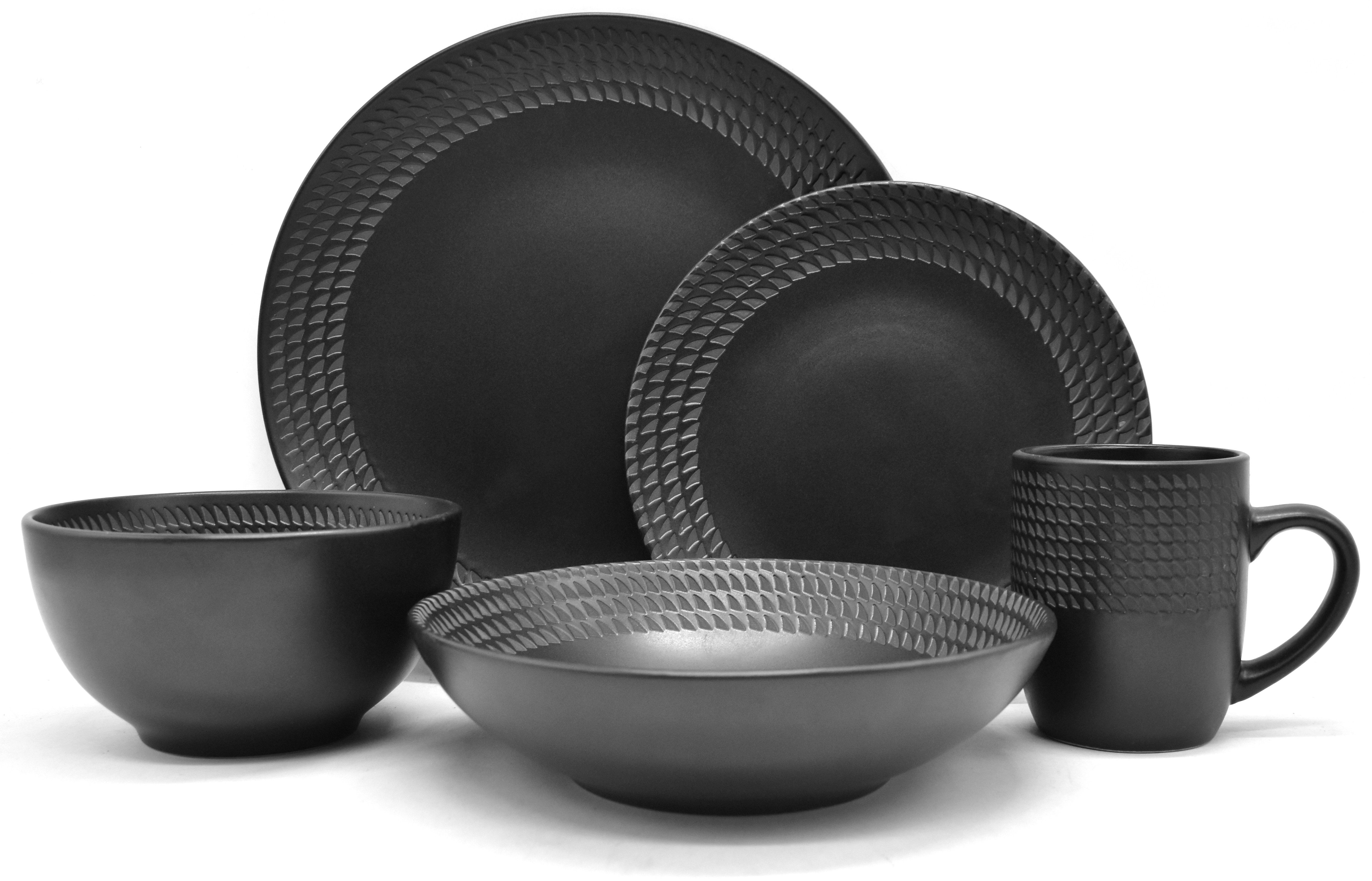 ECHTWERK Kombiservice "BlackStyle", Schwarz (30-tlg), 6 Personen, Steinzeug, Stilvolles Geschirrset mit markanter Struktur, hochwertige Stoneware