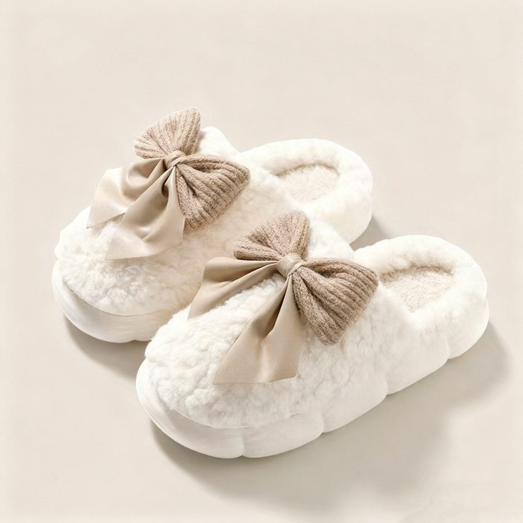 HoyoLee Handels GmbH Damen Plüsch-Pantoffeln Winter mit Schleife Hausschuhe günstig online kaufen