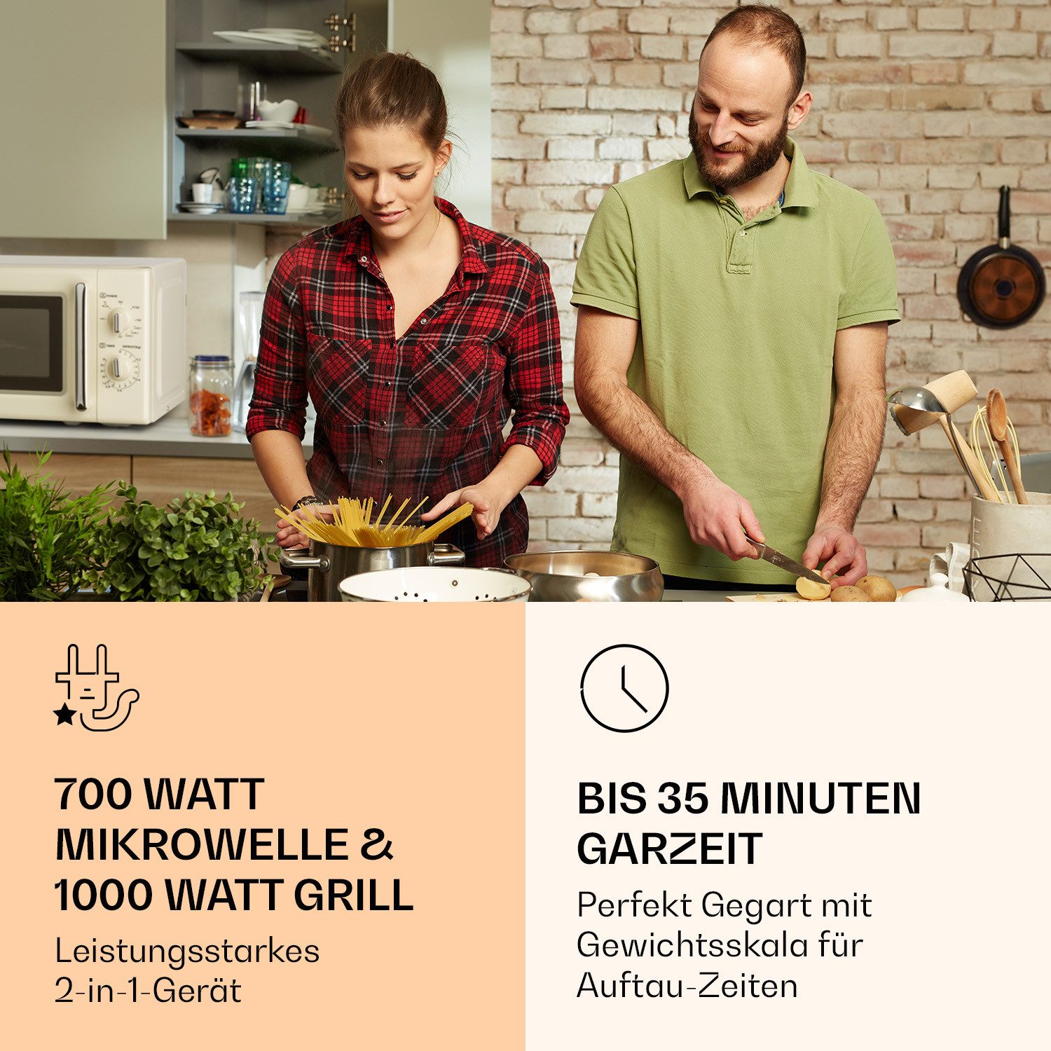 Klarstein Mikrowelle Caroline, Erwärmen, Grillen, Kochen, 20 l