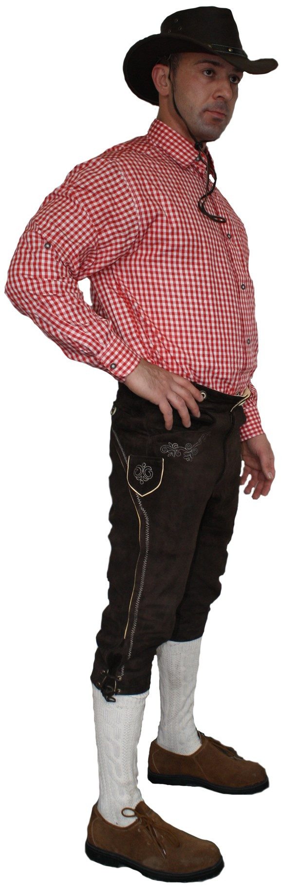 German Wear Trachtenlederhose GW823 dunkelbraun Kniebundhose Trachten Lederhose Braun