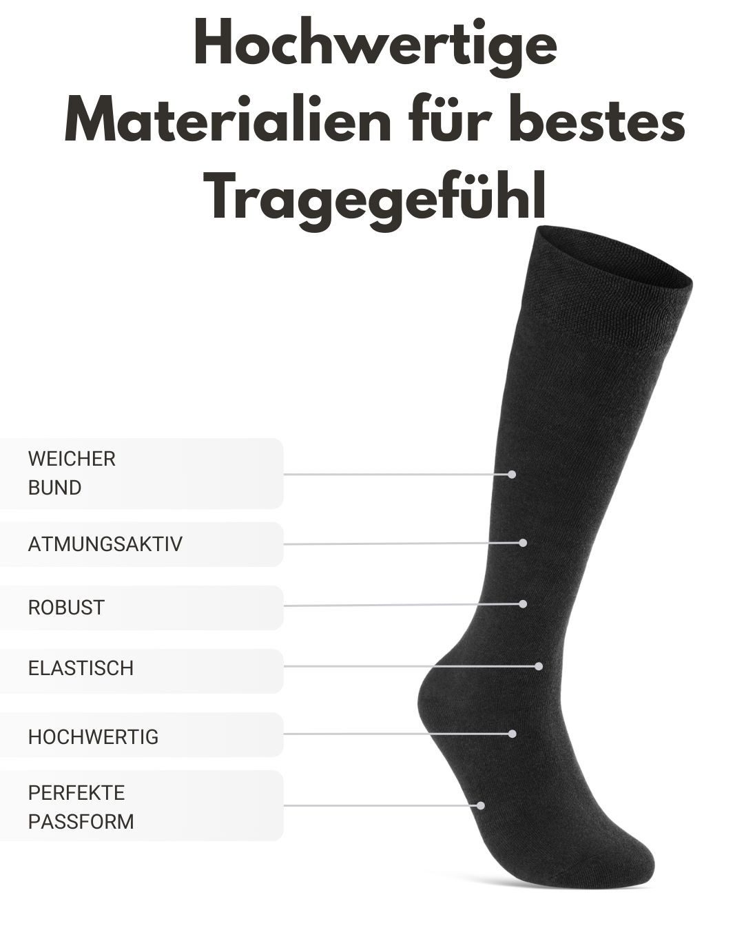 sockenkauf24 Kniestrümpfe Damen & Herren mit Komfortbund ohne Naht aus Baumwolle (Schwarz, 4-Paar, 43-46)
