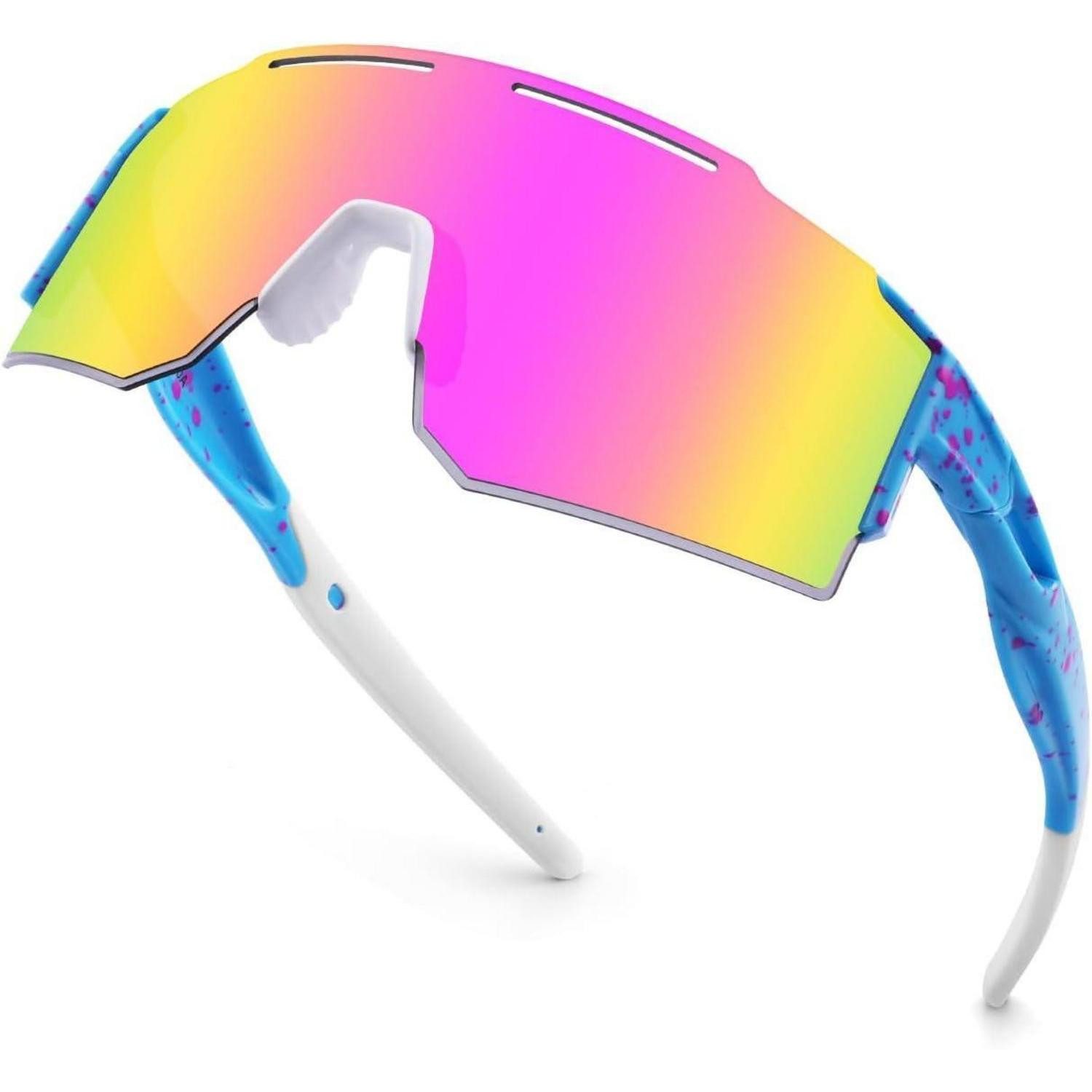 LuxusKollektion Monoscheibensonnenbrille Fahrradbrille Herren Damen UV400 Wechselgläser Radfahren Uv-bluepink-1