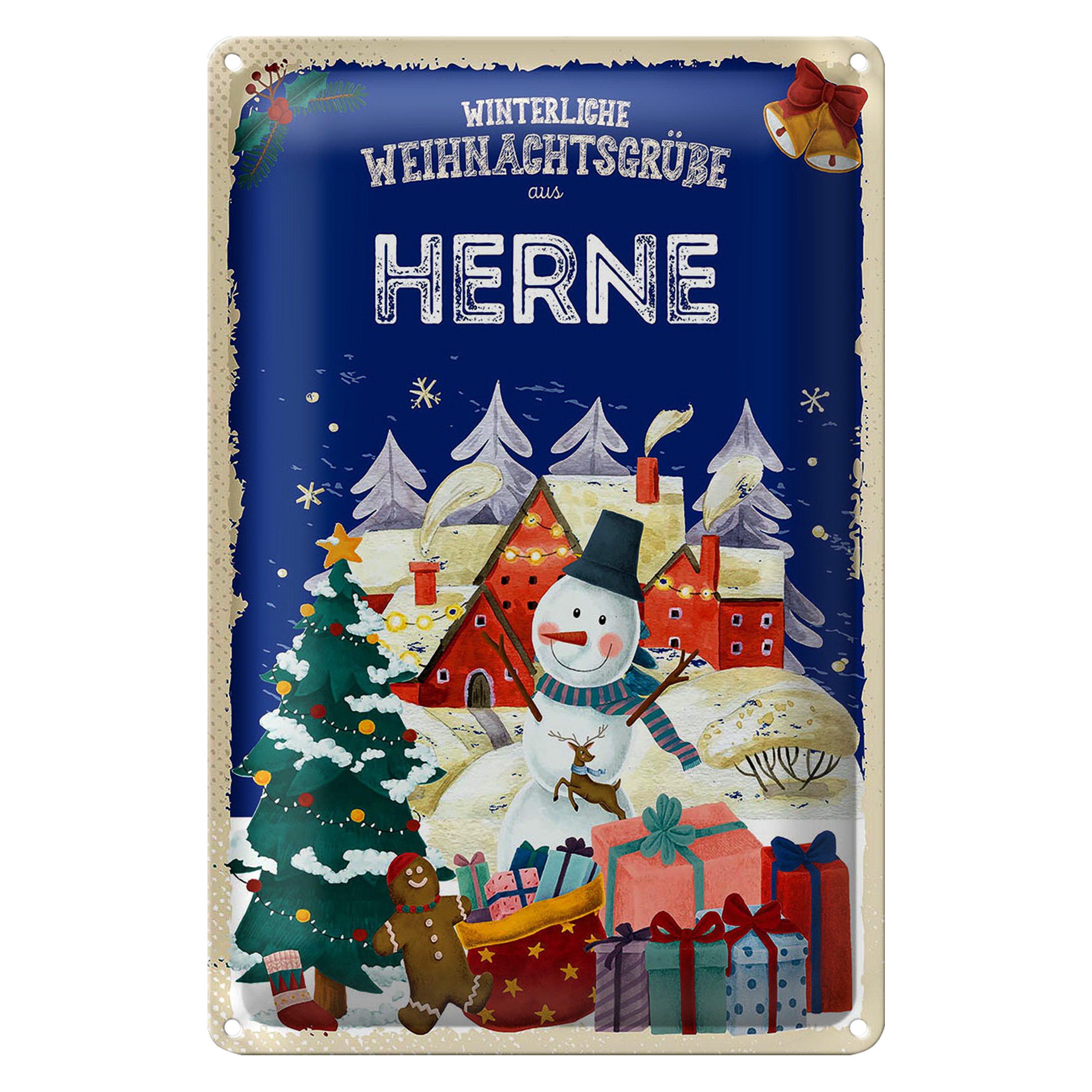 Roomando Metallschild Weihnachtsgrüße aus HERNE 12x18cm