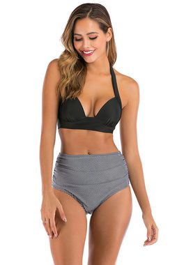 B.X Tankini Damen-Bikini-Set mit hoher Taille, Push-Up-Neckholder-Badeanzug Sommerbikini, Bauchkontrolle, plissierter Saum zweiteiliger Badeanzug