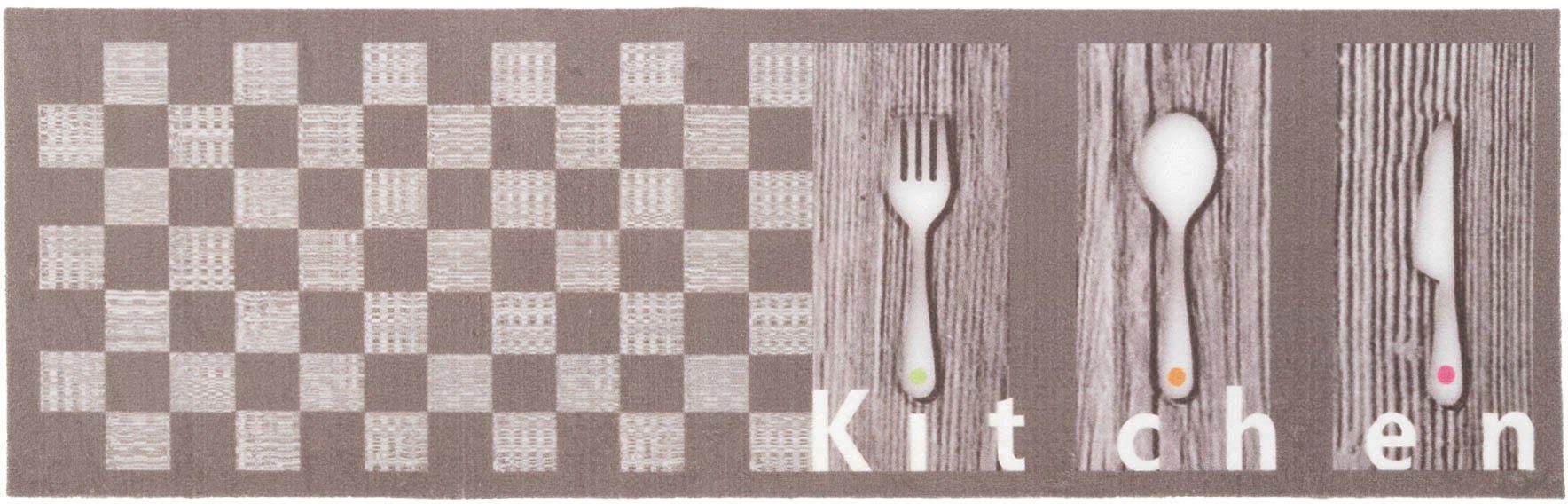 Küchenläufer KITCHEN, Primaflor-Ideen in Textil, rechteckig, Höhe: 5 mm,  mit Schriftzug & Motiv Besteck, rutschhemmend, waschbar, Küche